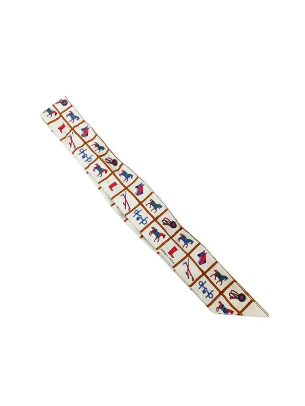 Hermes Ten Twilly Horse Tackle Couvertureset Tenues de Jour Off White Silk Scarf